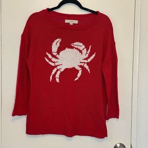 Loft Crab knit red crewneck long sleeve sweater size L